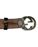 DRIPNORD Gucci GG Supreme belt with iconic interlocking G buckle and beige/ebony canvas strap. Size 115cm.