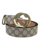 DRIPNORD Gucci GG Supreme belt in beige and navy canvas with gold interlocking G buckle, size 115cm.