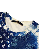 DRIPNORD Louis Vuitton bandana print t-shirt in blue and white tie-dye with LV monogram details. Size XL.