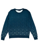 DRIPNORD Louis Vuitton monogram gradient teal crewneck sweatshirt, size XL. Features a subtle fade of the iconic LV pattern.