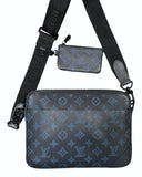 DRIPNORD Louis Vuitton Shadow Duo Messenger bag in grey leather with blue monogram pattern and detachable pouch.