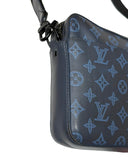 DRIPNORD Louis Vuitton Shadow Duo Messenger bag in navy blue leather with embossed monogram pattern.