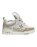 DRIPNORD Louis Vuitton LV Skate Sneakers in beige and white with glitter accents and signature flower motif.
