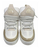 DRIPNORD Louis Vuitton LV Skate Sneakers in white and beige, featuring mesh and leather with prominent LV logo.