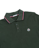 DRIPNORD Moncler dark green cotton polo shirt with striped collar and embroidered logo.
