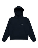 DRIPNORD dark navy cotton AMIRI MA Bar Hoodie with front pocket and embroidered logo.