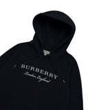 DRIPNORD navy blue cotton Burberry London England hoodie with embroidered text and drawstring hood. Size M.
