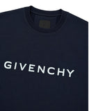 DRIPNORD navy blue cotton Givenchy logo sweatshirt. Crew neck, long sleeves, and a black logo tag on the inside collar.