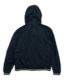 DRIPNORD navy blue hooded windbreaker jacket with striped cuffs and hem, size M.