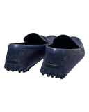 DRIPNORD navy blue Louis Vuitton monogram canvas and suede driving loafers with rubber soles.