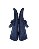 DRIPNORD navy blue Louis Vuitton monogram loafers with leather trim and buckle detail.
