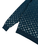 DRIPNORD navy blue Louis Vuitton monogram knit sweatshirt, size XL, with ribbed cuffs and hem.