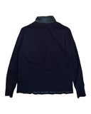 DRIPNORD navy blue Moncler women's cardigan with a quilted hem and stand-up collar.