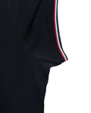 DRIPNORD navy blue short sleeve polo shirt with red and white striped trim on the sleeves. Size L fits M.