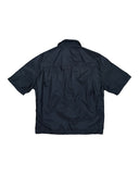 DRIPNORD navy blue short-sleeve Re-Nylon collared shirt, back view. Relaxed fit, collared neckline.