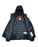 DRIPNORD black Parajumpers Hybridge jacket with quilted lining and orange accents. Hooded, full zip, size XXL.