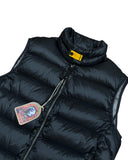 DRIPNORD PARAJUMPERS SHEEN VEST in black, a puffer vest with a yellow collar accent and signature logo patch.