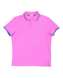DRIPNORD pink cotton Moncler polo shirt with blue trim on collar and cuffs, size M.
