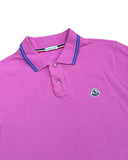 DRIPNORD pink cotton Moncler polo shirt with blue striped collar and embroidered logo patch.