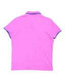 DRIPNORD pink short-sleeve polo shirt with blue striped collar and cuffs, size M.