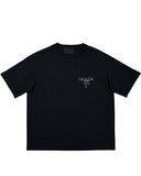 DRIPNORD black cotton t-shirt with embroidered Prada Milano logo on chest. Crew neck, short sleeves.
