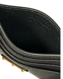 DRIPNORD black Saffiano leather Prada card holder with gold hardware and multiple card slots.