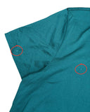DRIPNORD teal cotton t-shirt with double logo detail, size M, showing small stains on front and sleeve.
