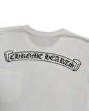 DRIPNORD white cotton t-shirt with black Chrome Hearts logo graphic on back, size M.